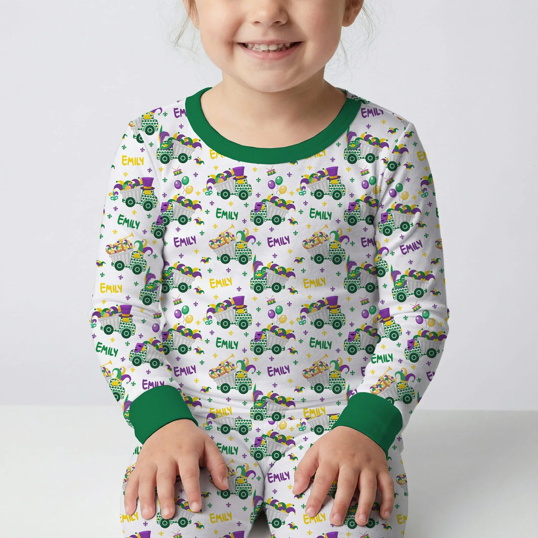 Mardi Gras Trucks Bamboo Two Piece Long Sleeve Pajama Set