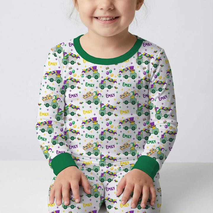 Mardi Gras Trucks Bamboo Two Piece Long Sleeve Pajama Set