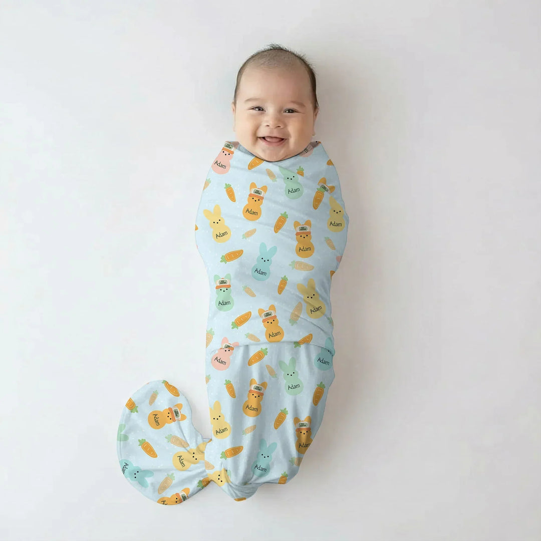 Custom Name Easter Bunny swaddle blanket