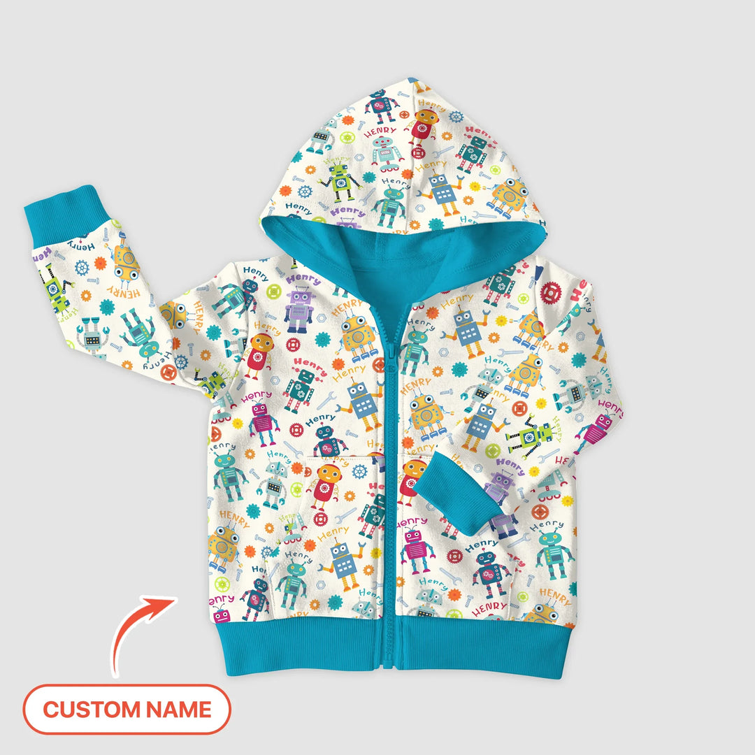 Robo Buddy Squad Custom Name Bamboo Zip Hoodie