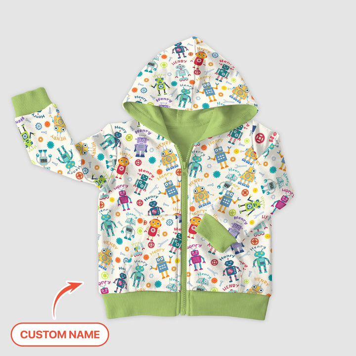 Robo Buddy Squad Custom Name Bamboo Zip Hoodie