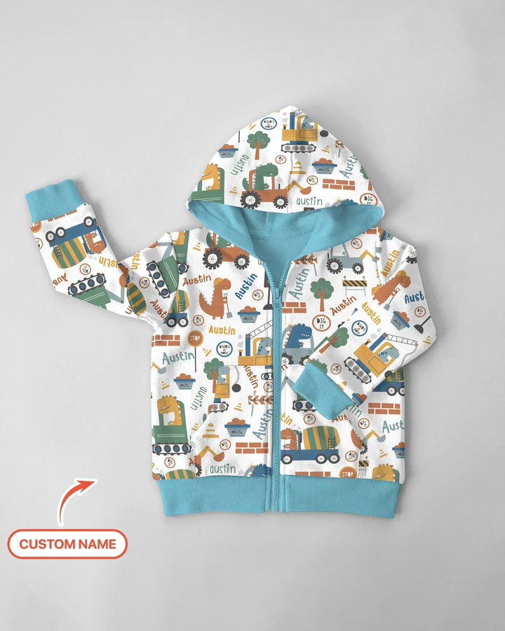 Custom Name Dino Diggers Bamboo Zip Hoodie