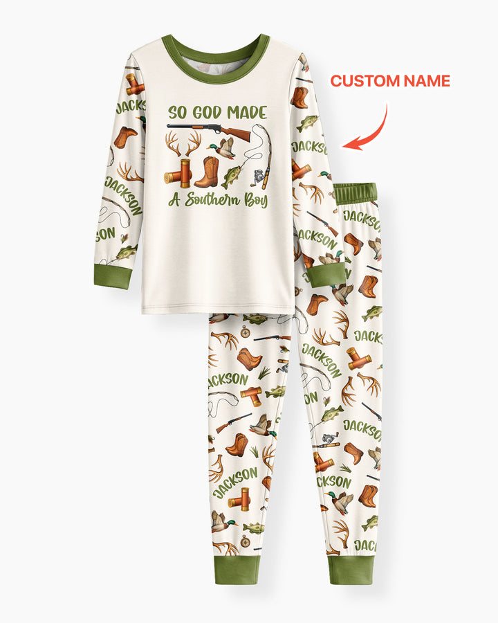 So God Made A Southern Boy Custom Name Bamboo Two Piece Long Sleeve Pajama Set