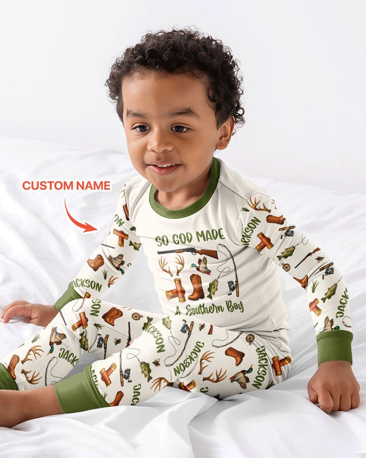 So God Made A Southern Boy Custom Name Bamboo Two Piece Long Sleeve Pajama Set