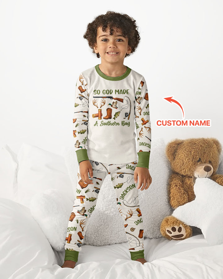 So God Made A Southern Boy Custom Name Bamboo Two Piece Long Sleeve Pajama Set