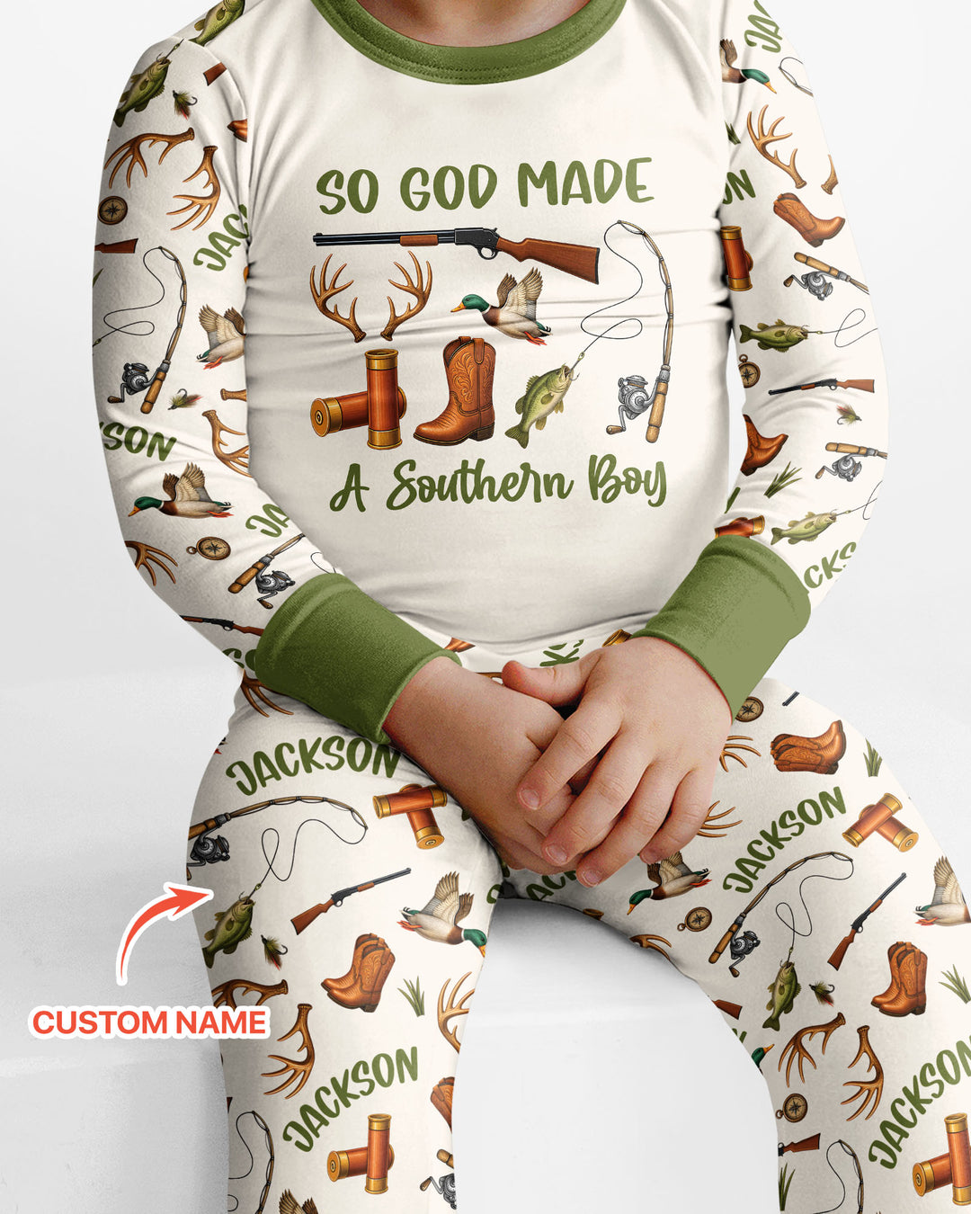 So God Made A Southern Boy Custom Name Bamboo Two Piece Long Sleeve Pajama Set