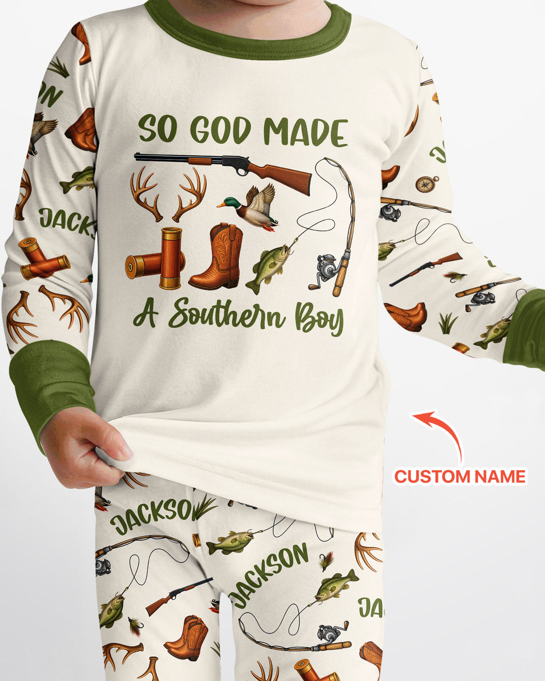 So God Made A Southern Boy Custom Name Bamboo Two Piece Long Sleeve Pajama Set