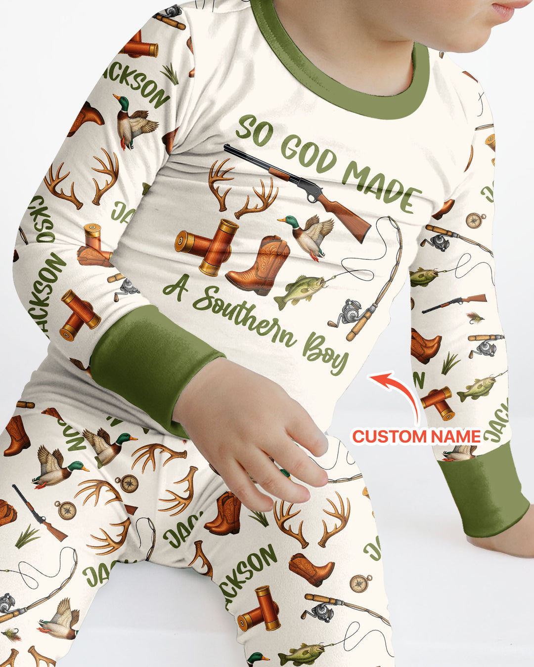 So God Made A Southern Boy Custom Name Bamboo Two Piece Long Sleeve Pajama Set