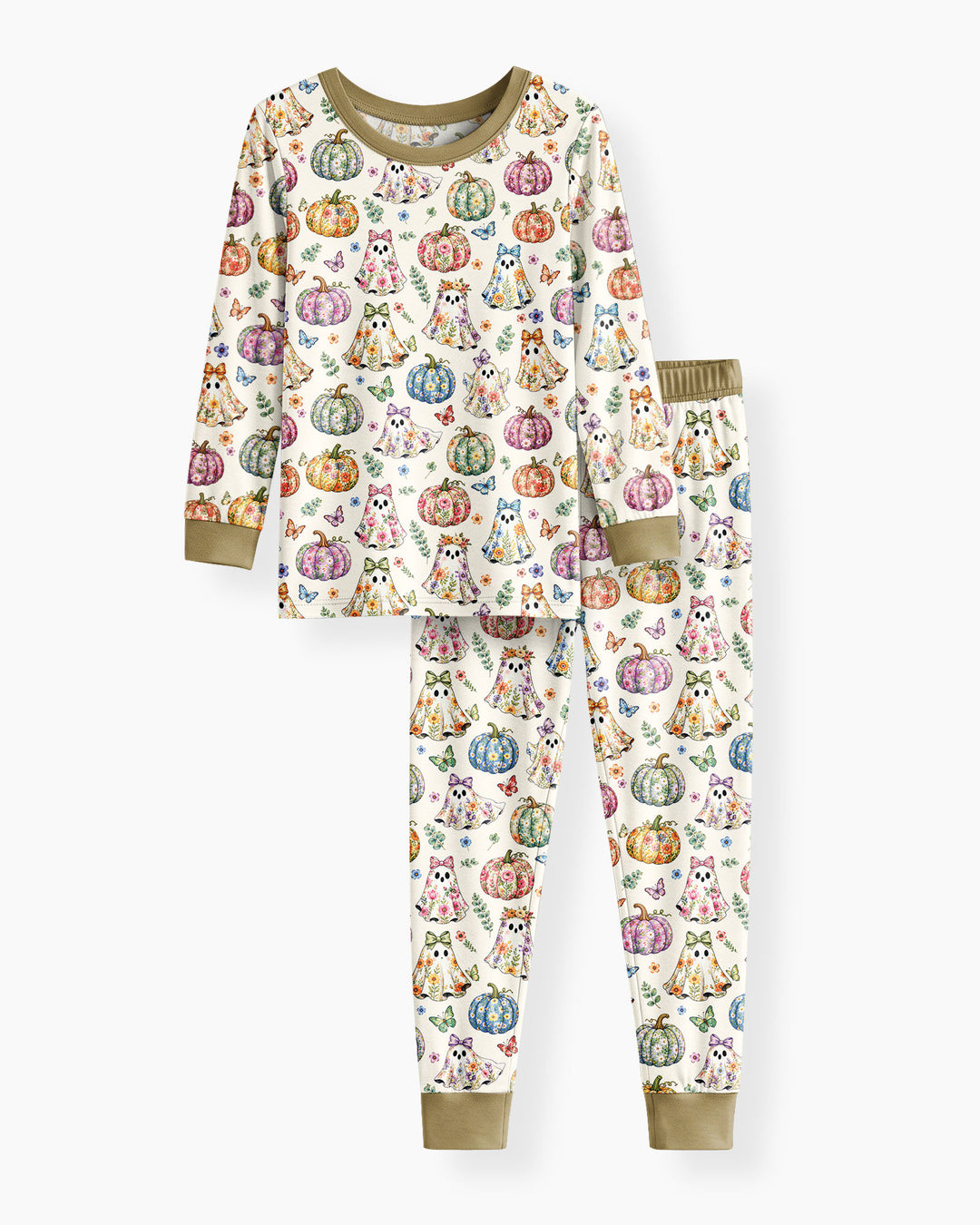 Floral Ghost Halloween Bamboo Two Piece Long Sleeve Pajama Set