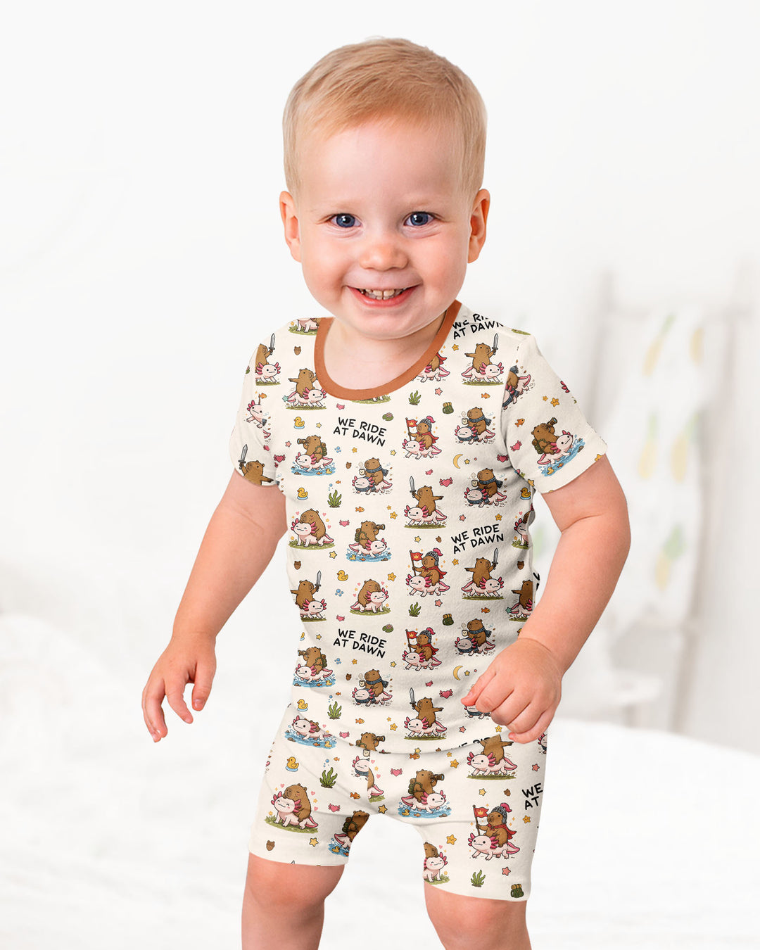 We Ride At Dawn Bamboo Two Piece Short Sleeve Shorts Pajama Set