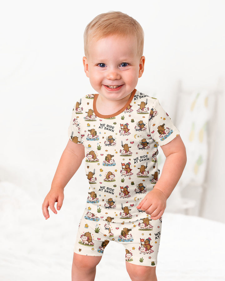 We Ride At Dawn Bamboo Two Piece Short Sleeve Shorts Pajama Set