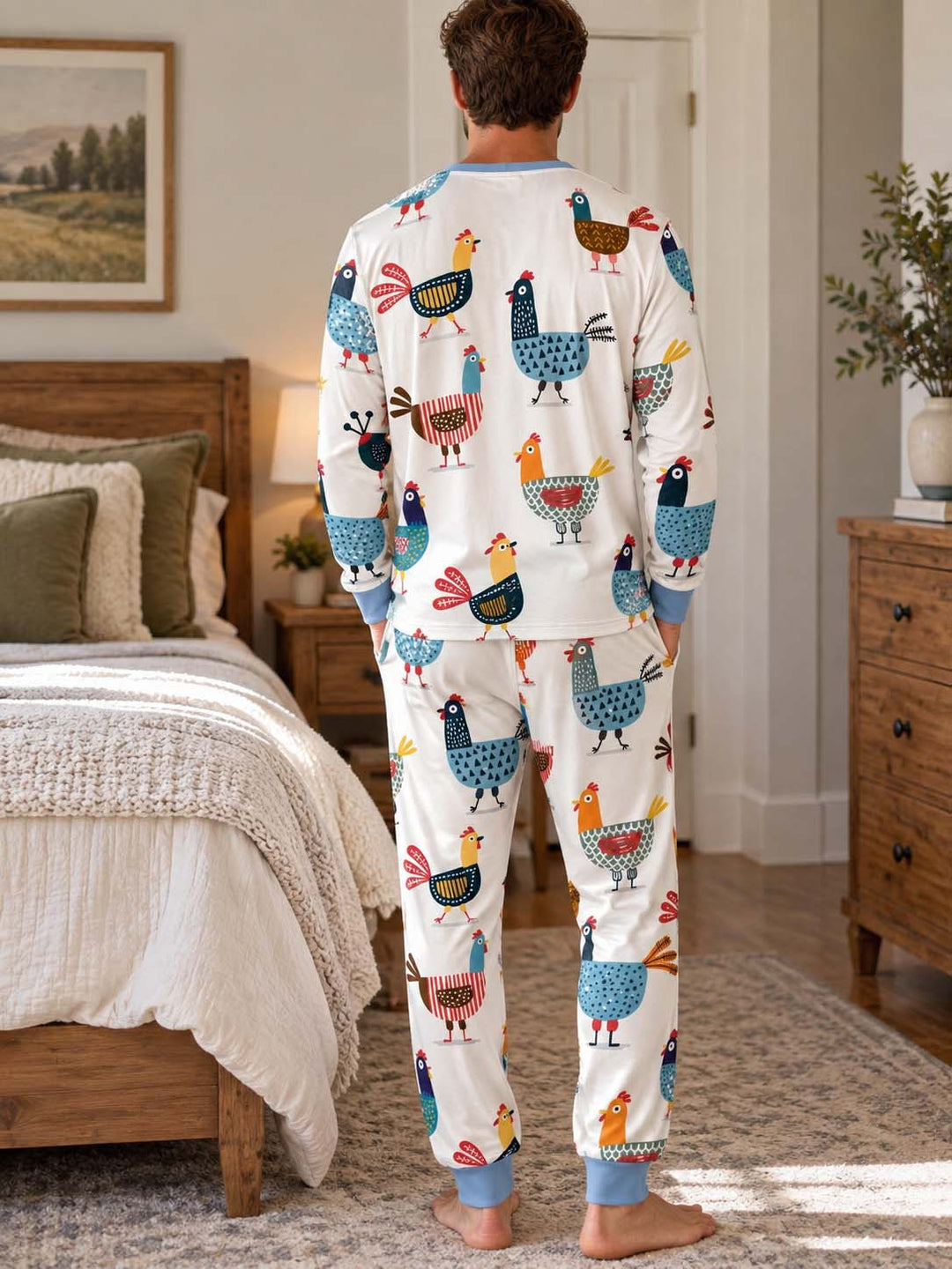 Modern Chicken Parade Bamboo Men's Pajama Set