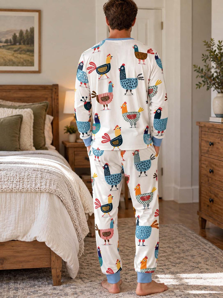 Modern Chicken Parade Bamboo Men's Pajama Set