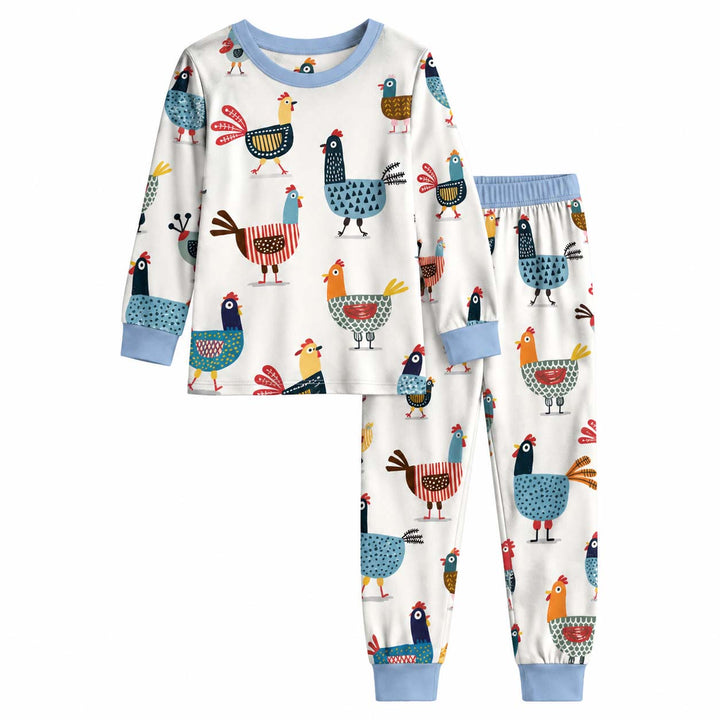 Modern Chicken Parade Bamboo Two Piece Long Sleeve Pajama Set