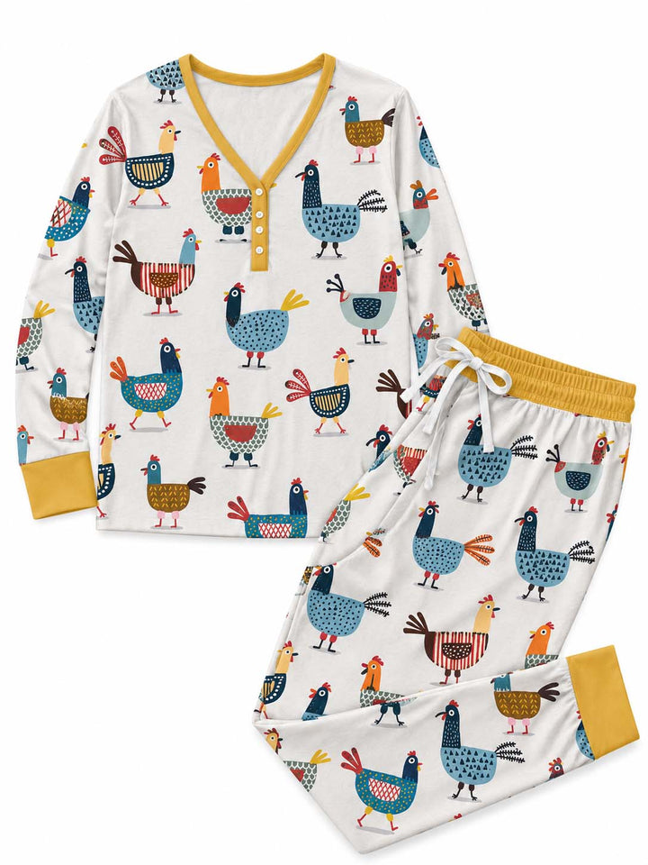 Modern Chicken Parade Bamboo Women Pajama Set