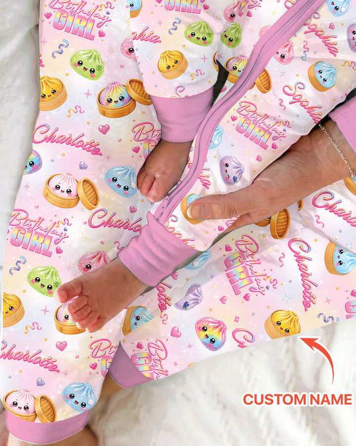 Birthday Girl Glitter Dumpling Bamboo Two Piece Long Sleeve Pajama Set