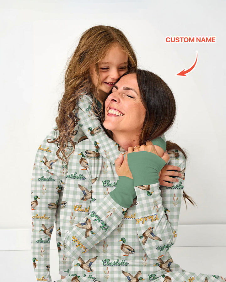 Mallard Duck Custom Name Bamboo Women Pajama Set