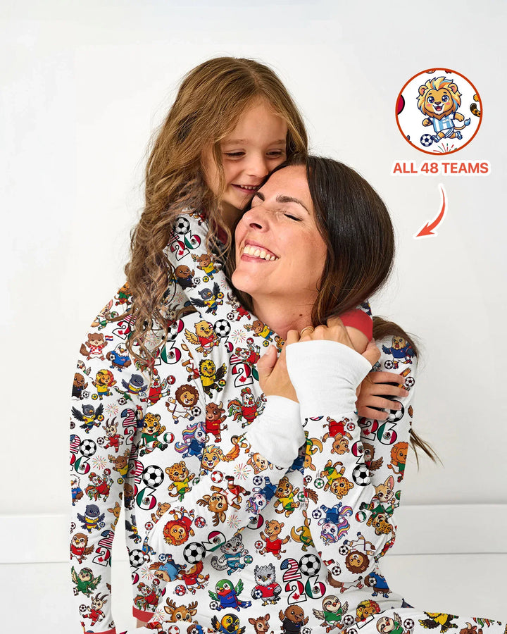 Kawaii Animals Soccer Tour 2026 Family Matching Bamboo Women Pajama Set