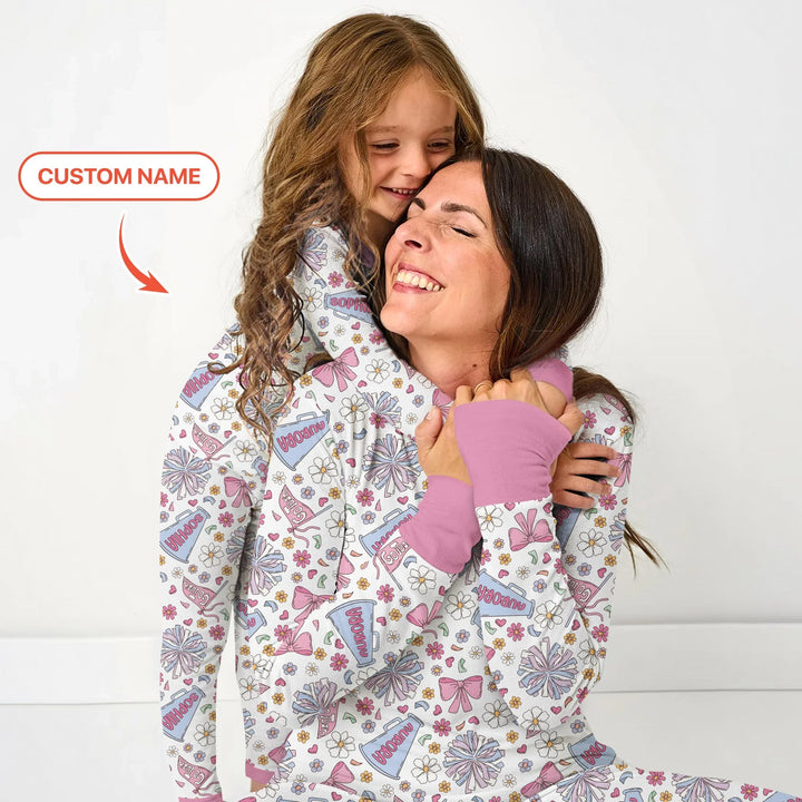 Custom Name Pastel Cheerleader Bamboo Two Piece Long Sleeve Pajama Set