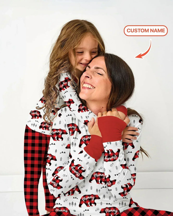 Custom Name Family Bear Matching Bamboo Two Piece Long Sleeve Pajama Set