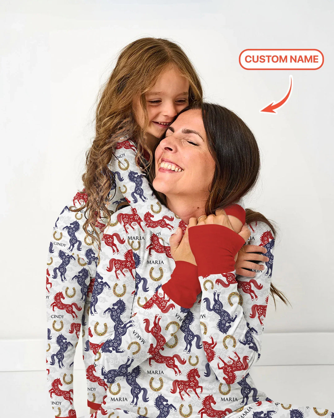 Custom Name Chinoiserie Horses Bamboo Two Piece Long Sleeve Pajama Set