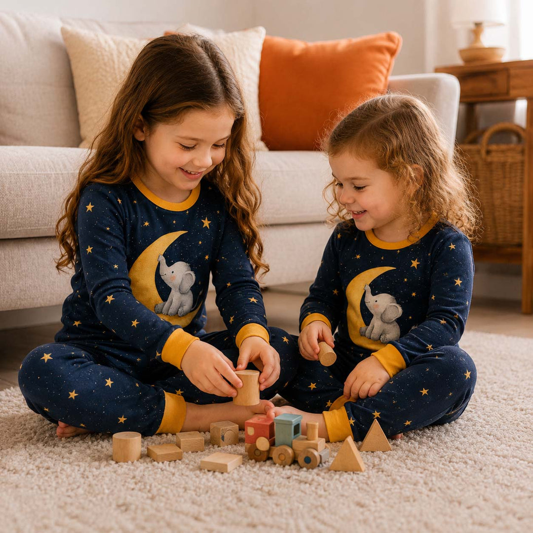Moonlit Elephant Dream Bamboo Two Piece Long Sleeve Pajama Set