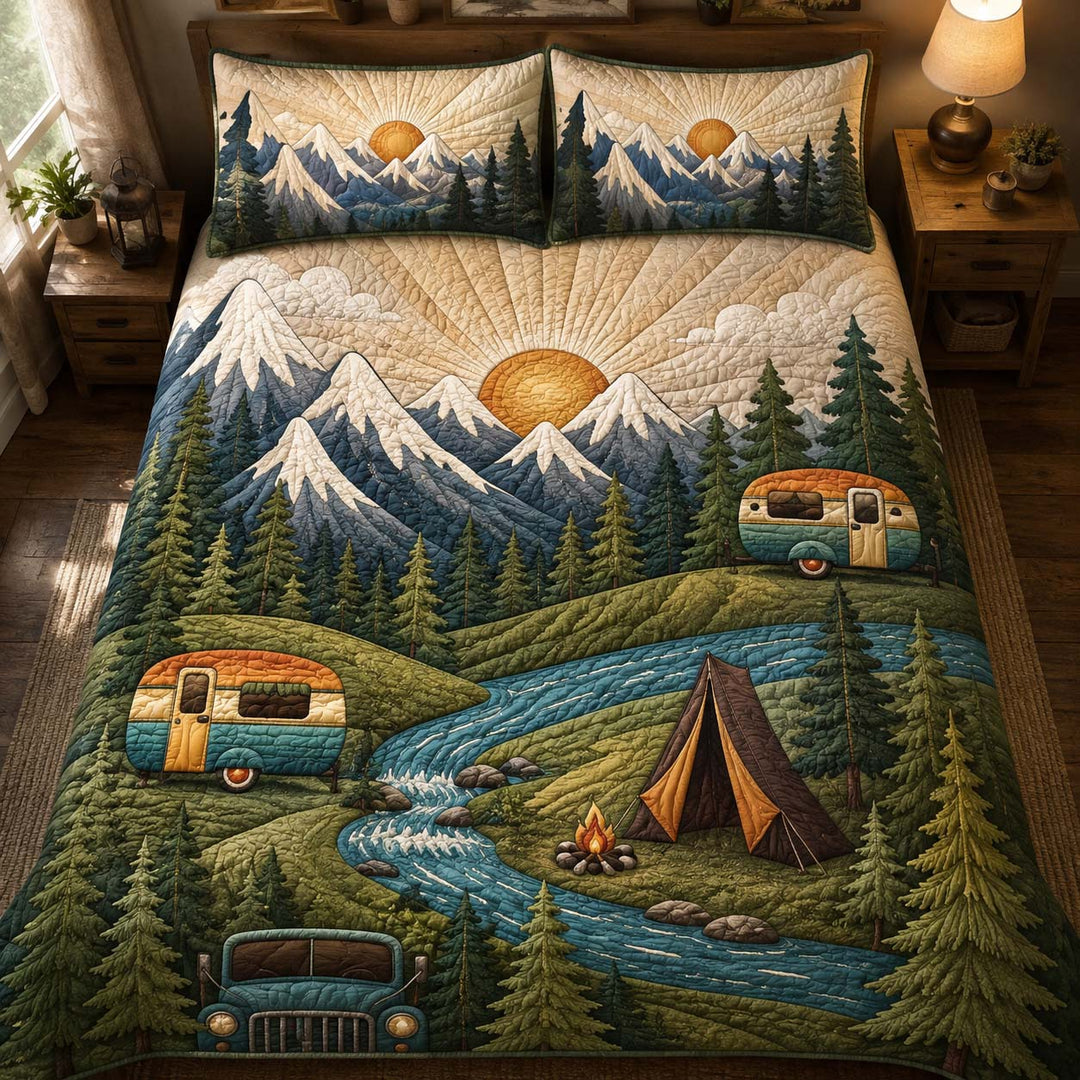 Mountain Camper Sunrise Bamboo Quilt Bedding Set