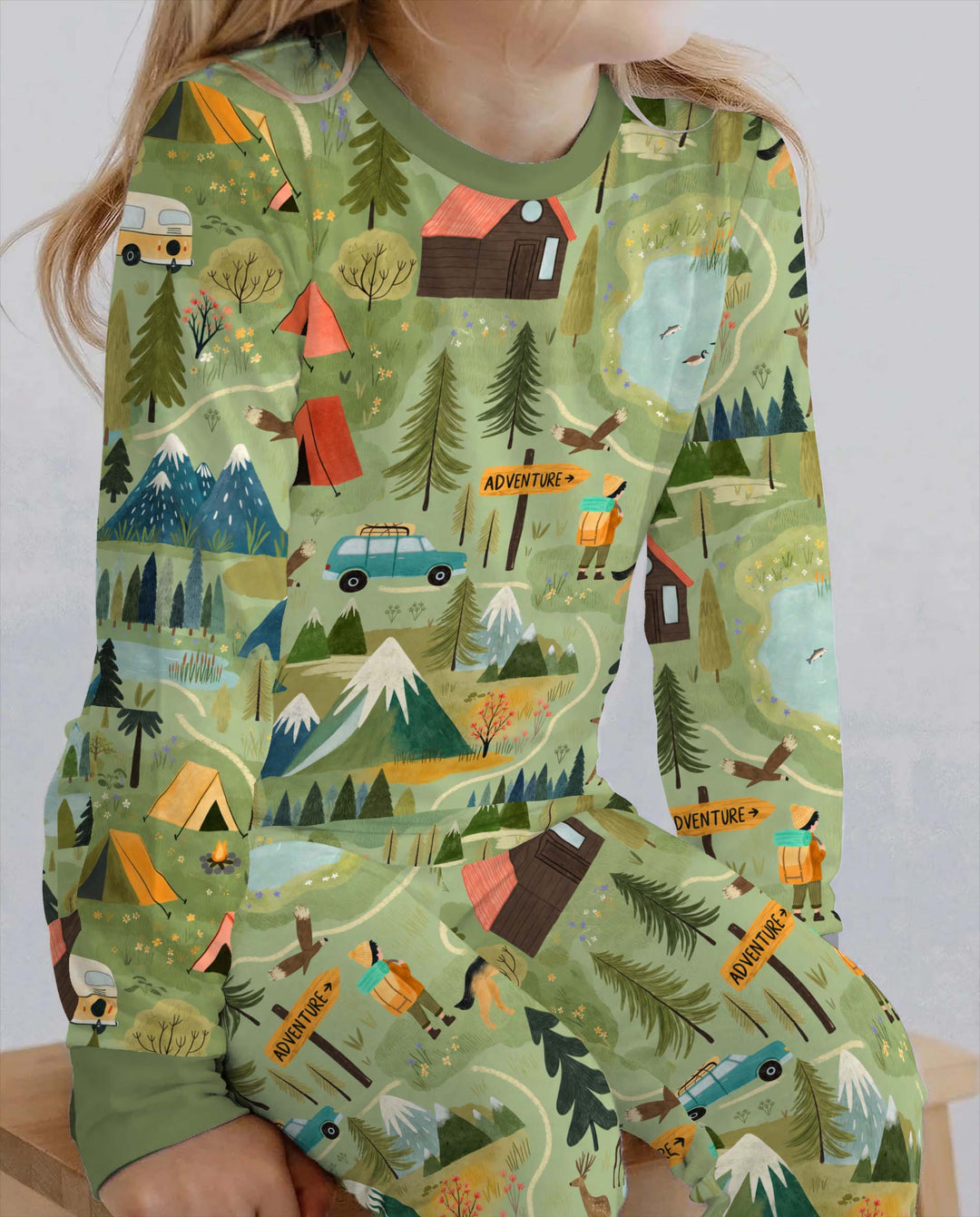 Mountain Camping Adventure Bamboo Two Piece Long Sleeve Pajama Set