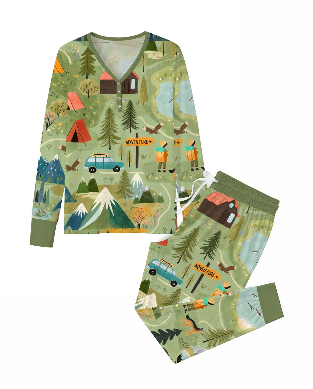 Mountain Camping Adventure Bamboo Women Pajama Set