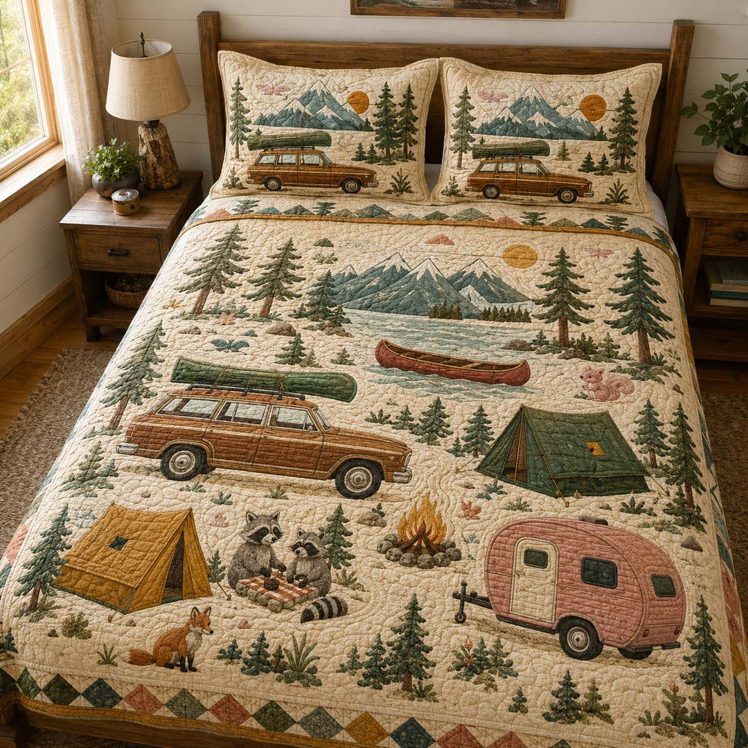 Mountain Camping Escape Bamboo Quilt Bedding Set