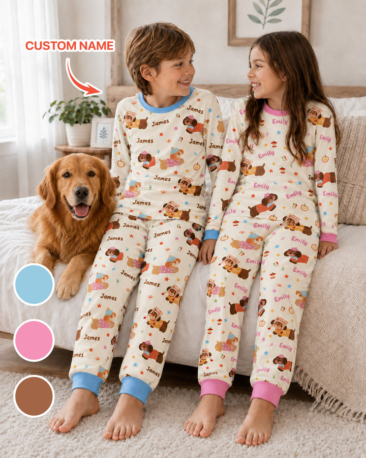 Cute Cozy Puppy Bamboo Two Piece Long Sleeve Pajama Set