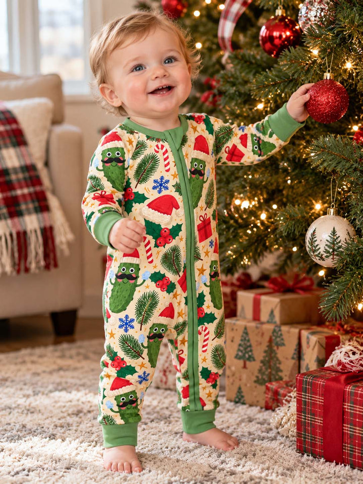 Mustache Pickle Christmas Pattern Bamboo Convertible Zippy