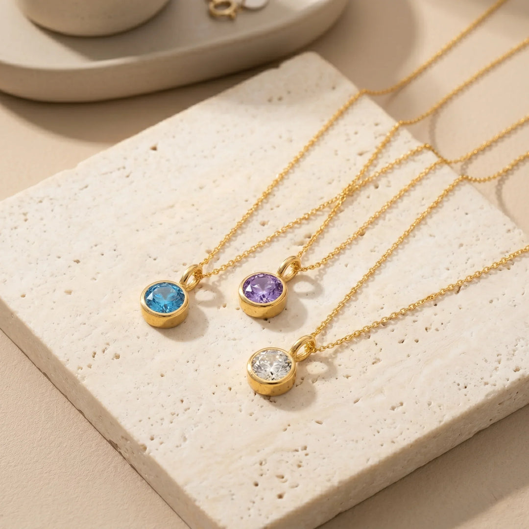 Round Birthstone Charm Necklace