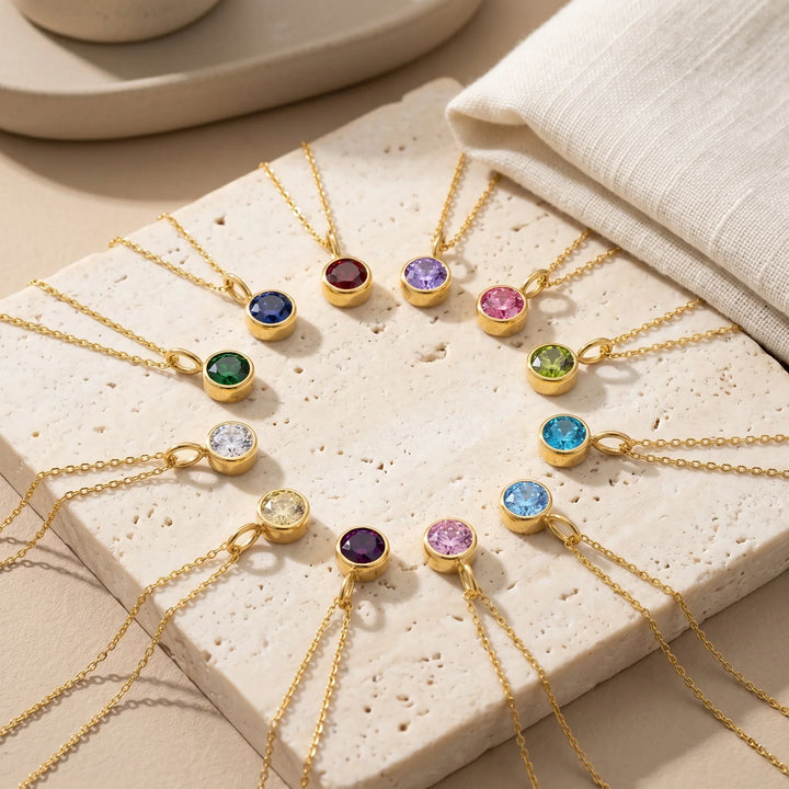 Round Birthstone Charm Necklace