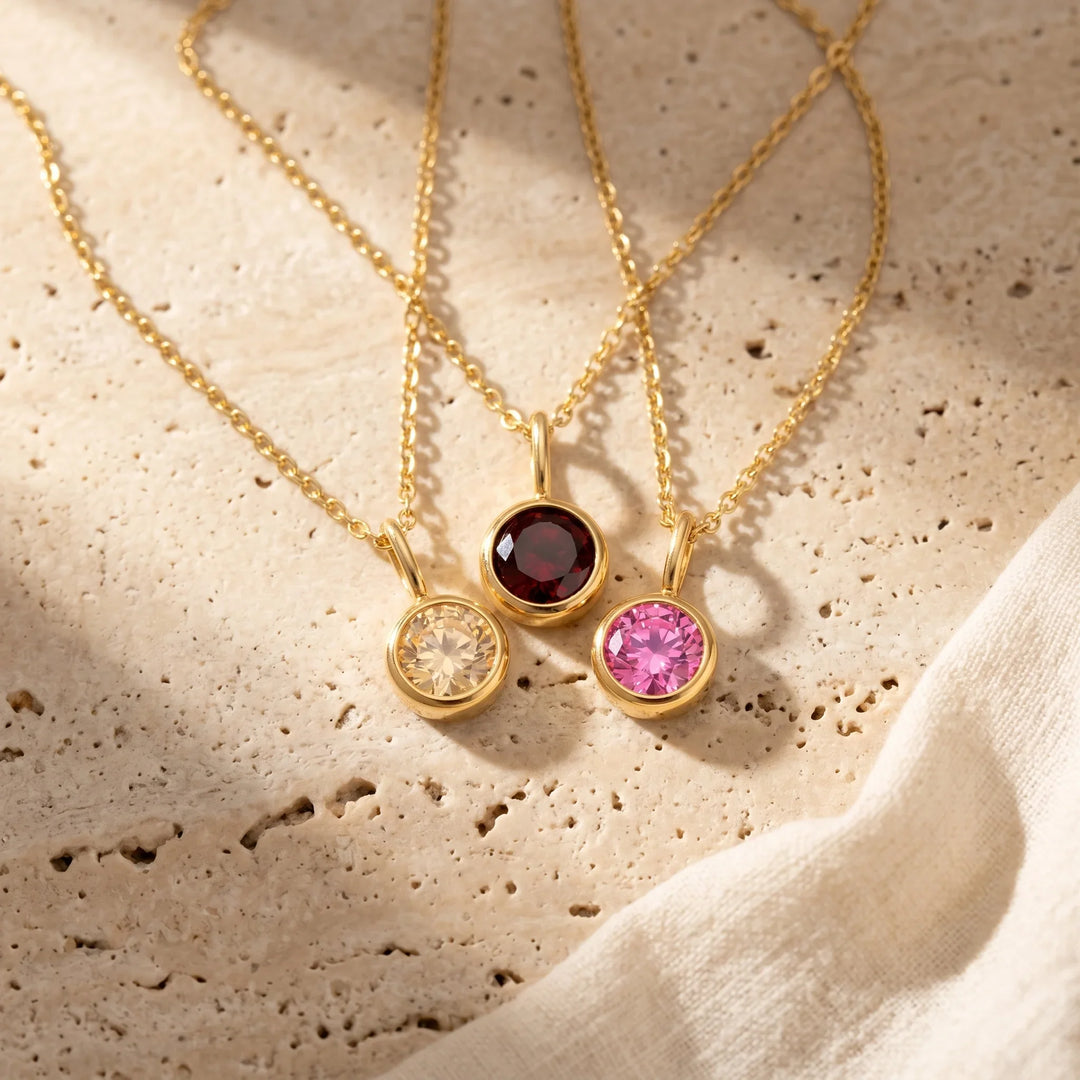 Round Birthstone Charm Necklace