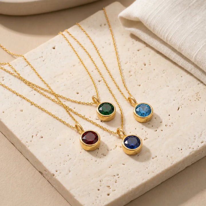 Round Birthstone Charm Necklace