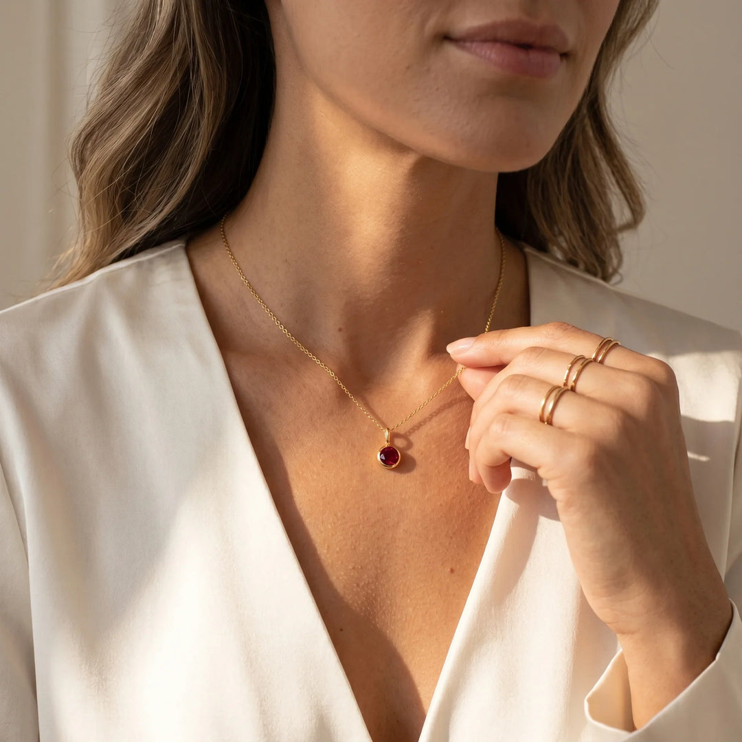 Round Birthstone Charm Necklace