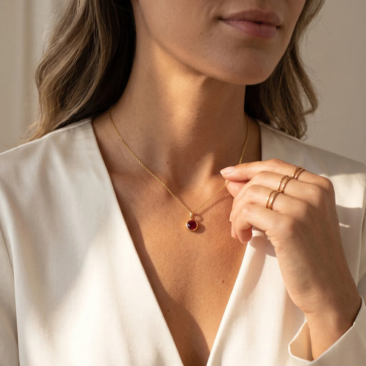 Round Birthstone Charm Necklace