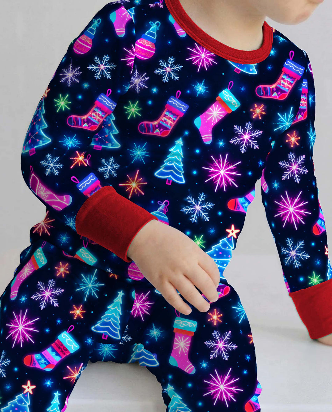 Neon Christmas Night Bamboo Two Piece Long Sleeve Pajama Set