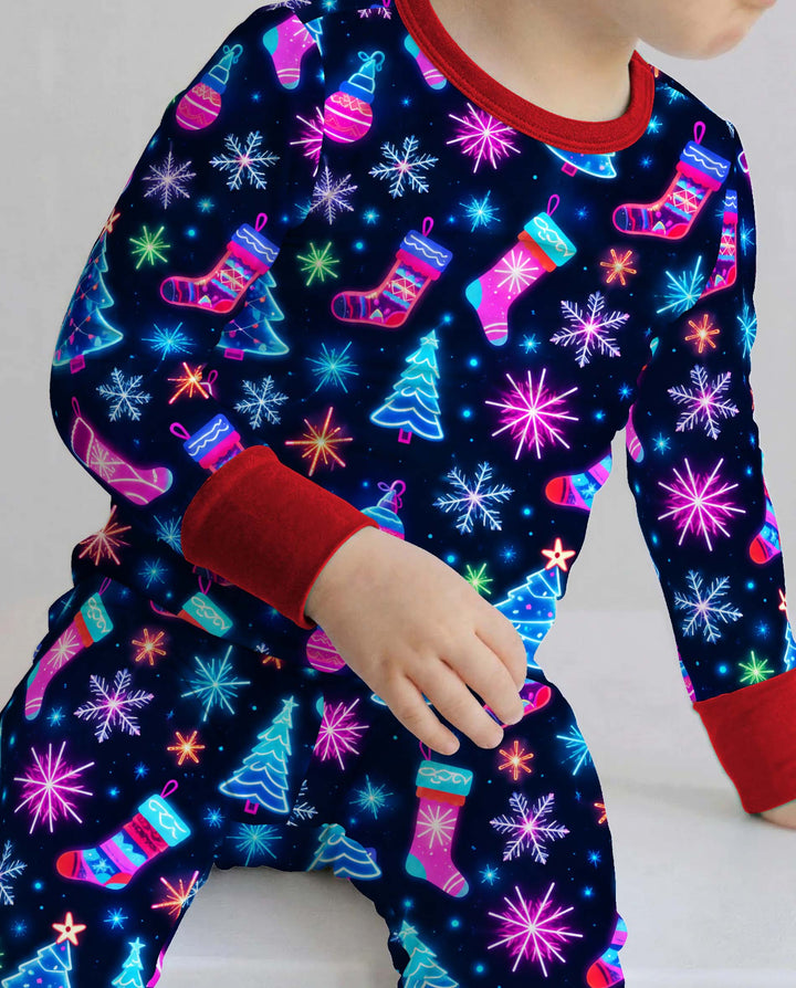 Neon Christmas Night Bamboo Two Piece Long Sleeve Pajama Set