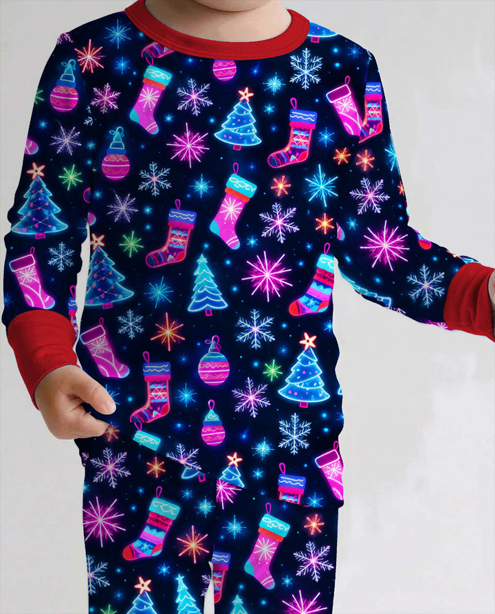 Neon Christmas Night Bamboo Two Piece Long Sleeve Pajama Set