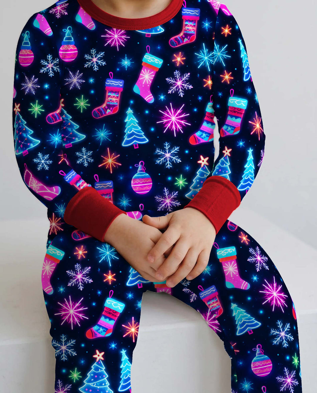 Neon Christmas Night Bamboo Two Piece Long Sleeve Pajama Set