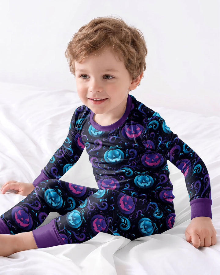 Neon Pumpkin Glow Bamboo Two Piece Long Sleeve Pajama Set