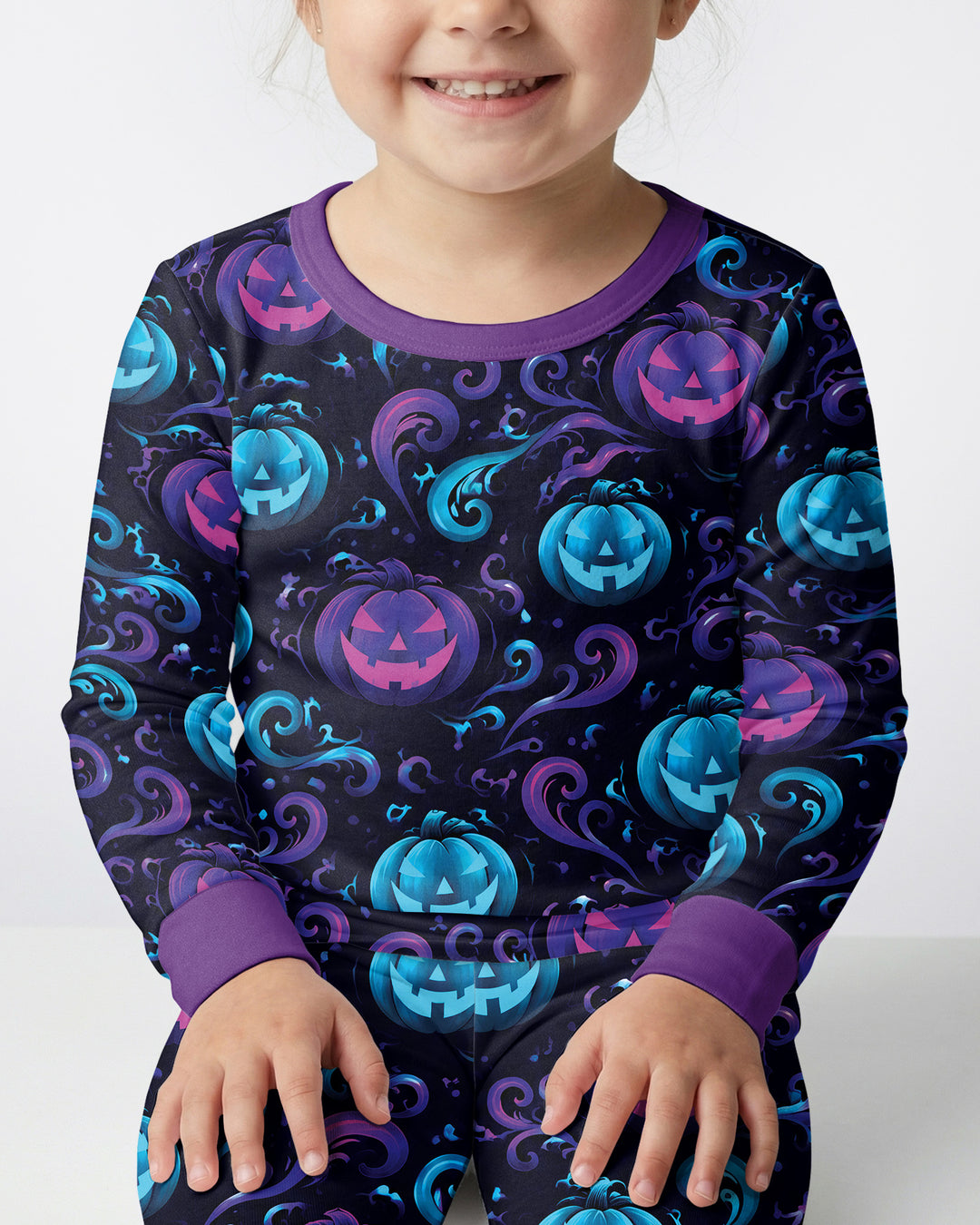 Neon Pumpkin Glow Bamboo Two Piece Long Sleeve Pajama Set