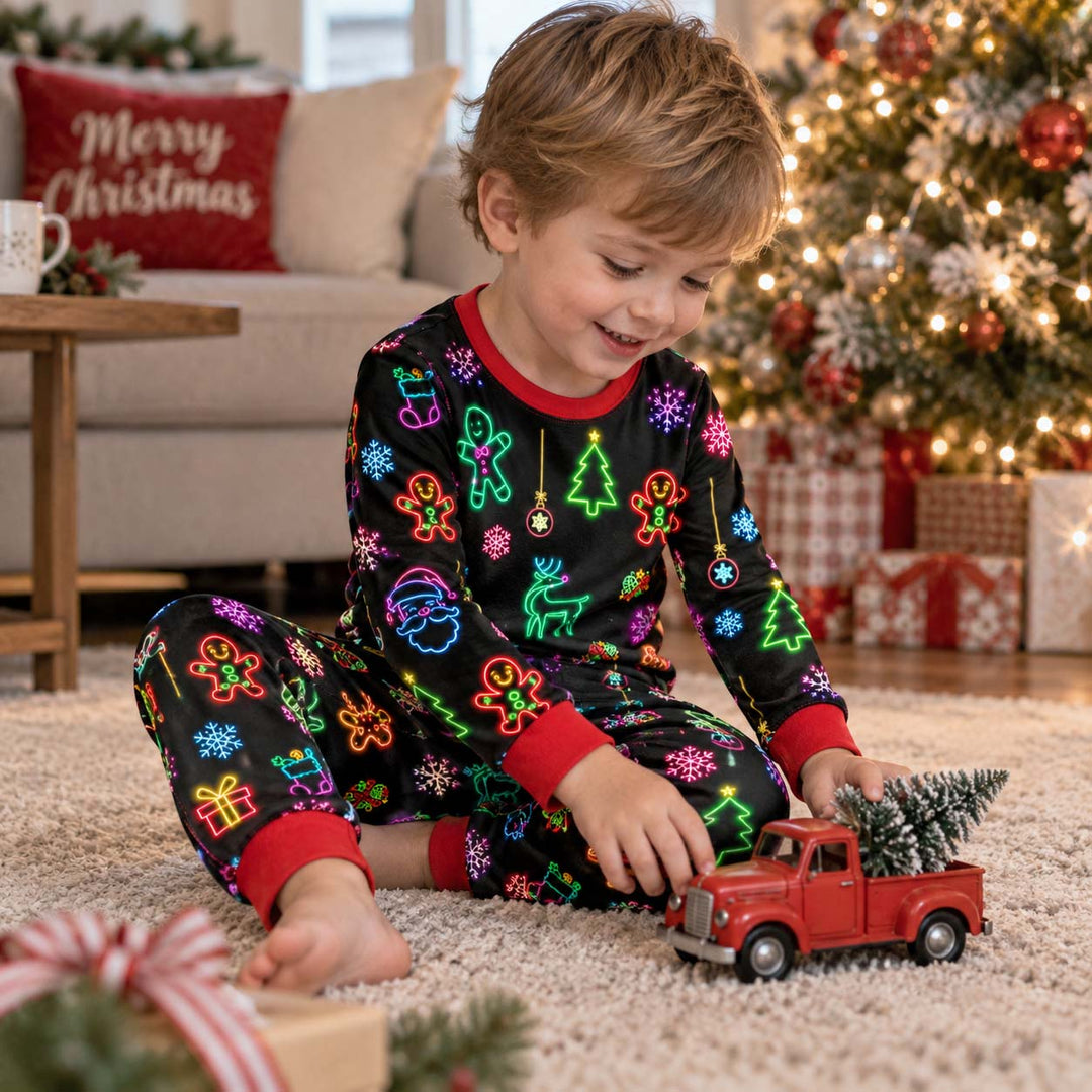 Neon Christmas Lights Bamboo Two Piece Long Sleeve Pajama Set