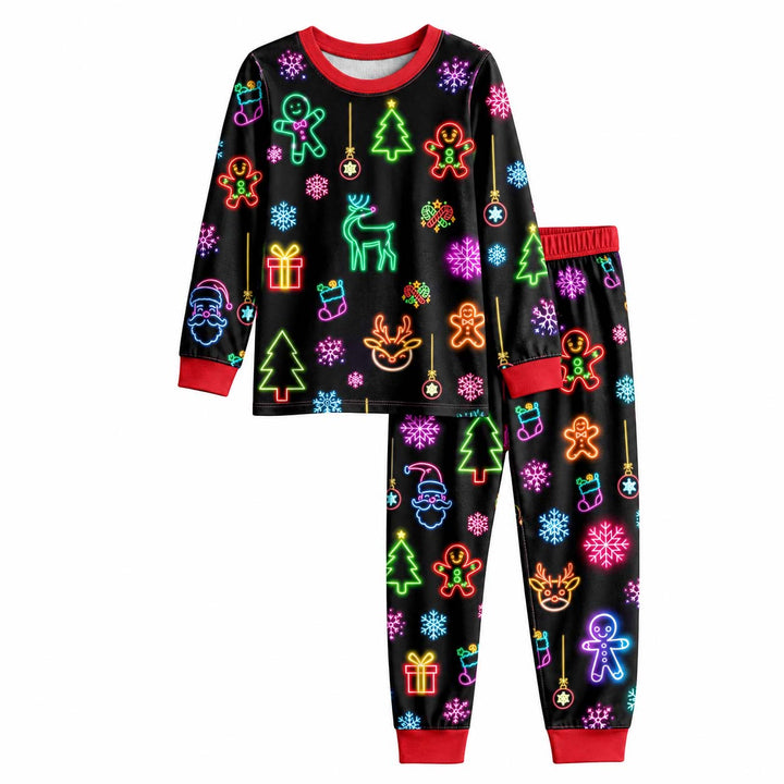 Neon Christmas Lights Bamboo Two Piece Long Sleeve Pajama Set