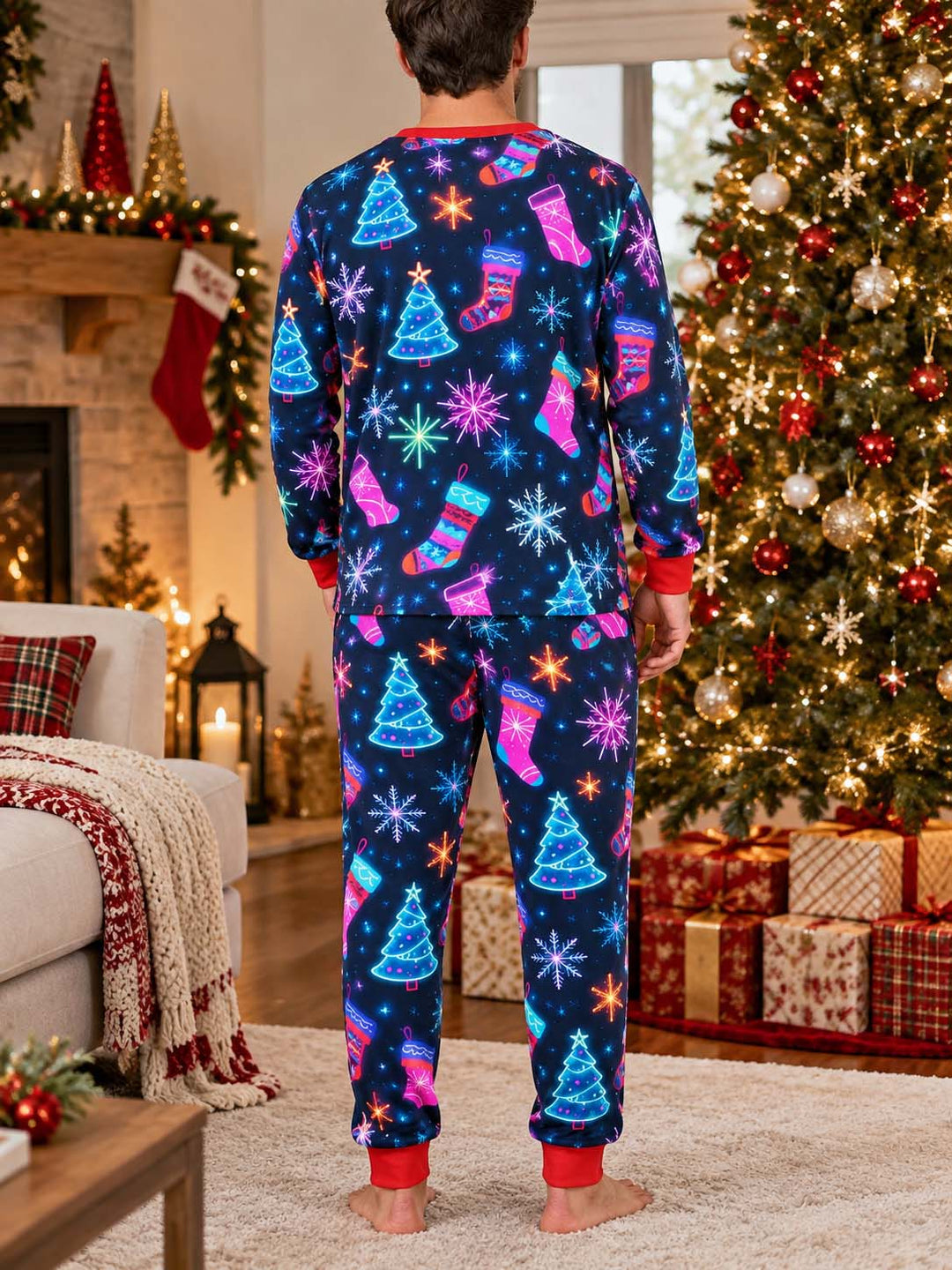 Neon Christmas Night Bamboo Men's Pajama Set