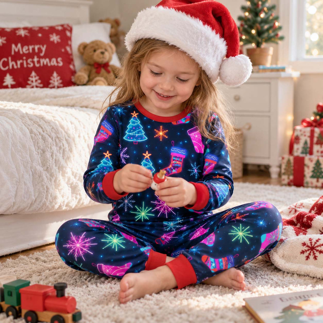Neon Christmas Night Bamboo Two Piece Long Sleeve Pajama Set