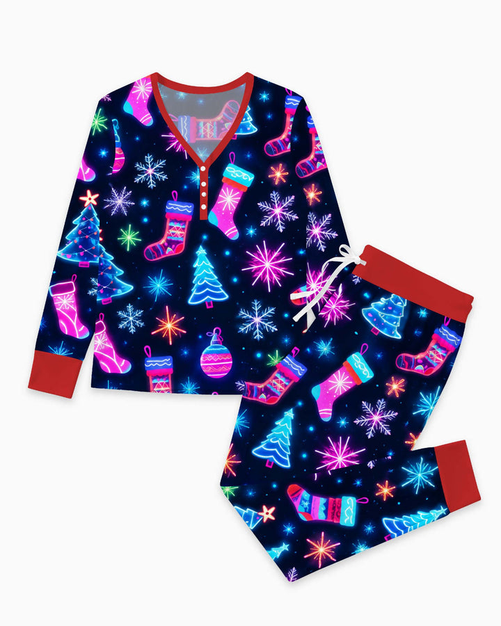 Neon Christmas Night Bamboo Women Pajama Set