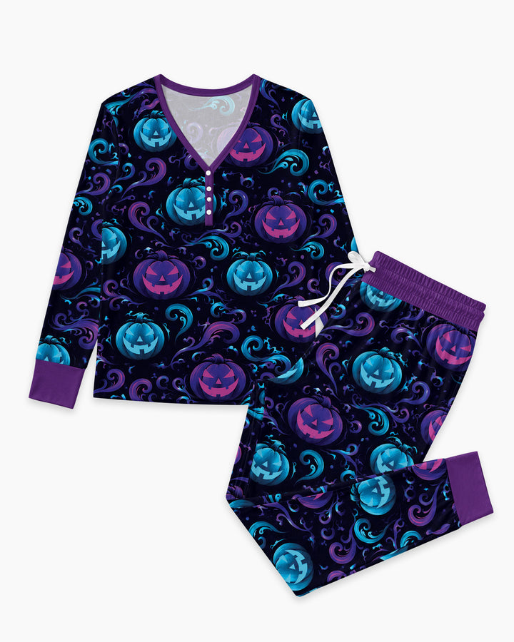 Neon Pumpkin Glow Bamboo Women Pajama Set